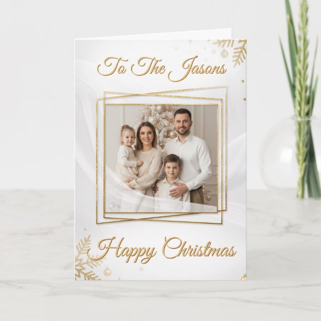 Tarjeta Luxurious Elegant Gold Frame Photo Christmas Card (Anverso)