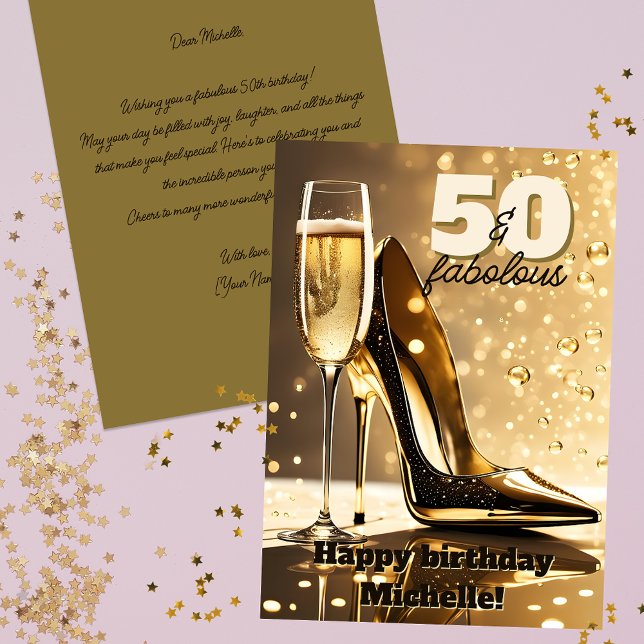 Tarjeta Luxurious Gold Stiletto Champagne 50 Birthday Card (Subido por el creador)