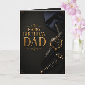 Tarjeta Luxury Black & Gold Watch & Fountain Pen Birthday