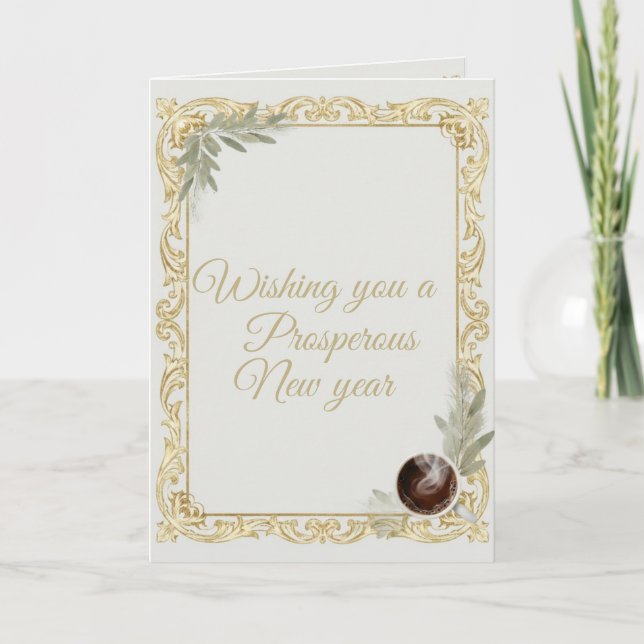Tarjeta Luxury Gold Leaf & Pine Elegant New Year Folded Gr (Anverso)