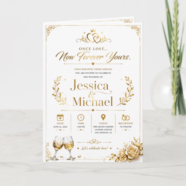 Tarjeta Luxury Gold Wedding Invitation Elegant Romantic  (Anverso)