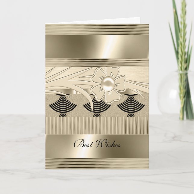 Tarjeta Luz de cumpleaños Floral Oro Art Deco (Anverso)