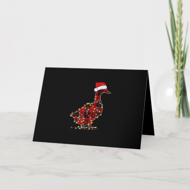 Tarjeta Luz de Navidad Pato Divertido Cuadro Rojo Combinab (Anverso)