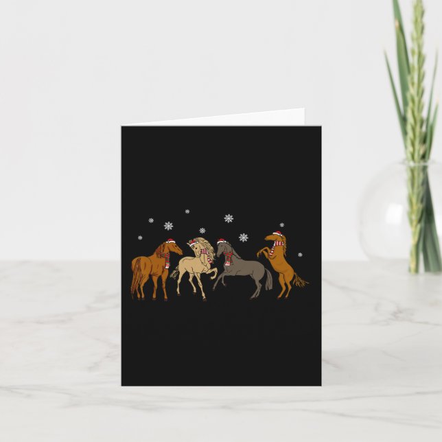Tarjeta Luz del árbol de navidad de los caballos de Santa  (Anverso)