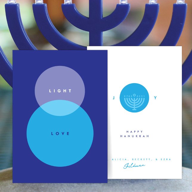 Tarjeta Luz moderna y azul amor en Hanukkah azul (Subido por el creador)