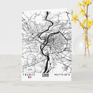 Tarjeta Lyon, Francia Road Map Art - Earth Tones