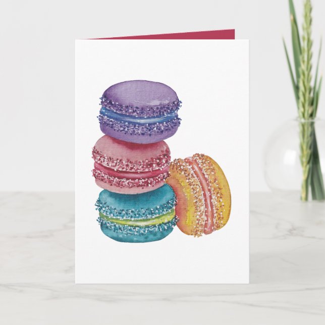 Tarjeta Macarones De Arcoiris Cuidados En Acuarela (Anverso)