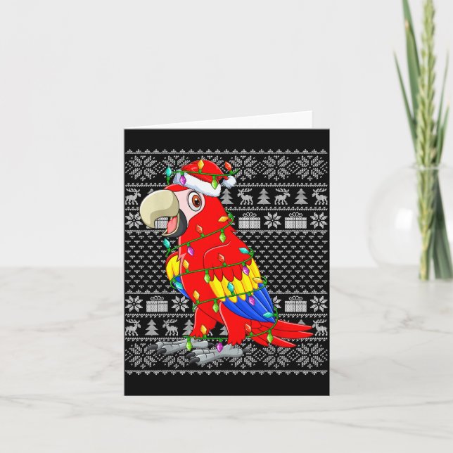 Tarjeta Macaw Parrot Christmas Lights Ugly Sweater Funny B (Anverso)