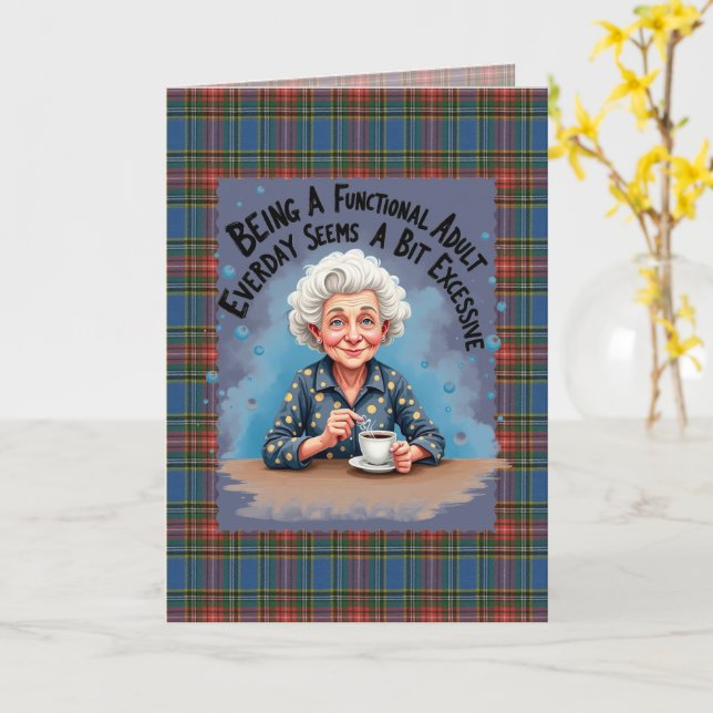 Tarjeta MacBeth Ancient Scottish Tartan Humorous Birthday (flor amarilla)