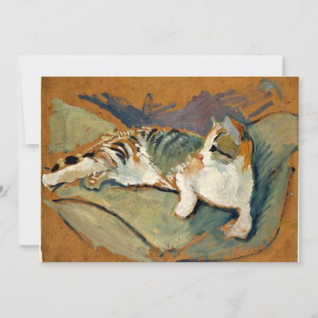 Tarjeta Macke - Gato en la almohada verde, (Anverso)