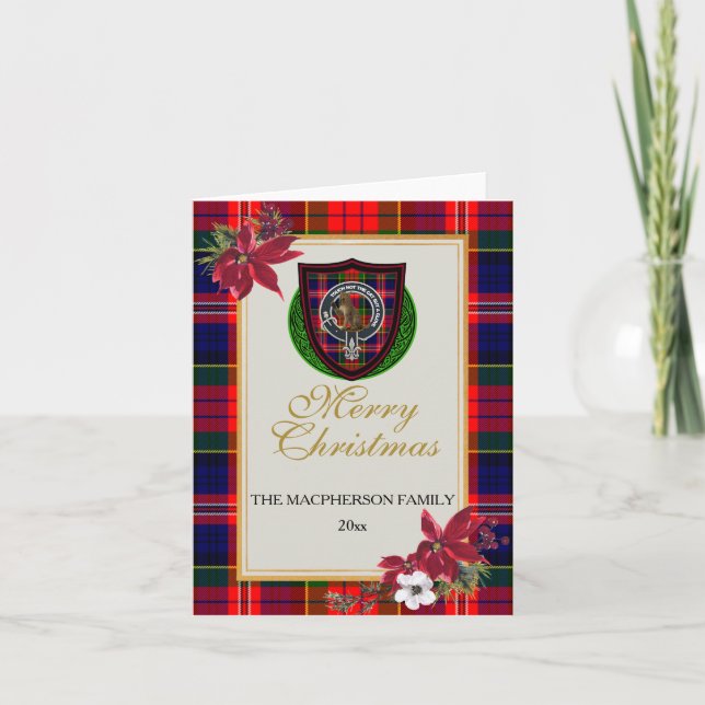 Tarjeta MacPherson Scottish Clan Tartan & Crest (Anverso)