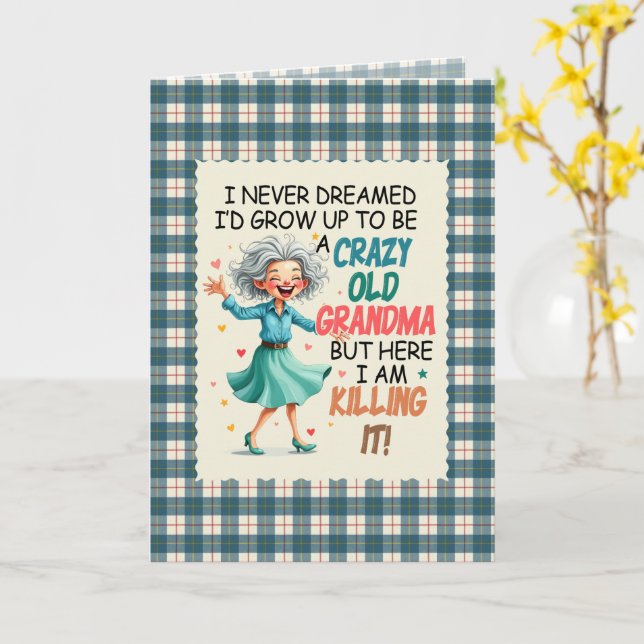 Tarjeta MacRae Conchra Tartan Grandma Humorous  Birthday (flor amarilla)