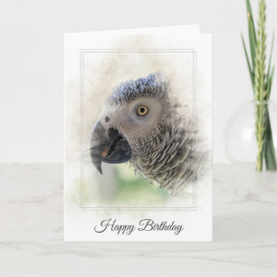 Tarjeta Macro del loro gris africano de cumpleaños