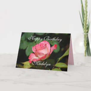 Tarjeta Madelyn Happy Birday Pink and White Rose
