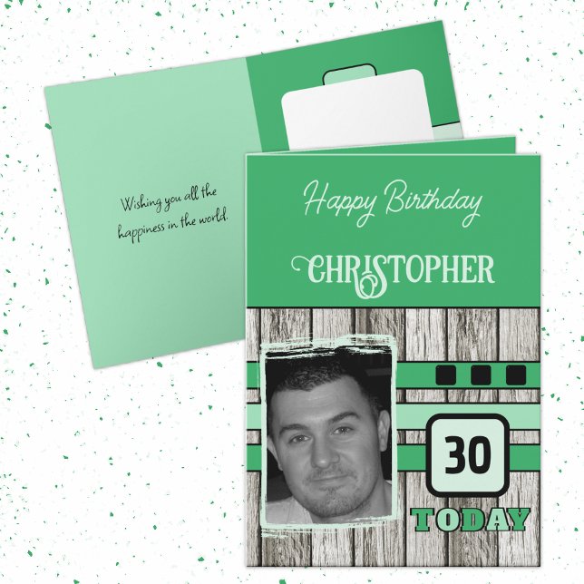 Tarjeta Madera falsa rústico 30 años foto cumpleaños verde (Subido por el creador)