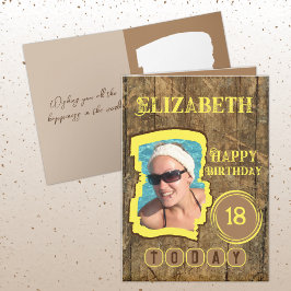 Tarjeta Madera negra rústica amarillo 18 años