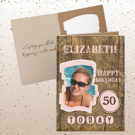 Tarjeta Madera negra rústica rosa 50 cumpleaños