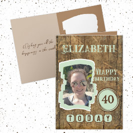 Tarjeta Madera negra rústica verde marrón 40 cumpleaños