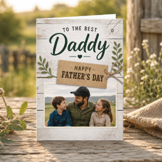 Tarjeta Madera Rústica Mejor Papá Feliz Día del Padre Foto