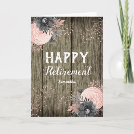 Tarjeta Madera y flores de imitación de la jubilación