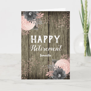 Tarjeta Madera y flores de imitación de la jubilación