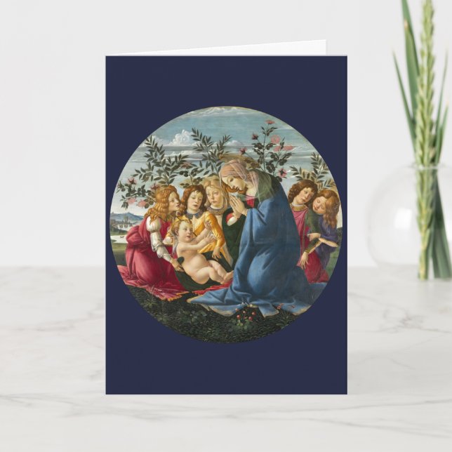 Tarjeta Madonna Adorando al niño con 5 ángeles Botticelli (Anverso)