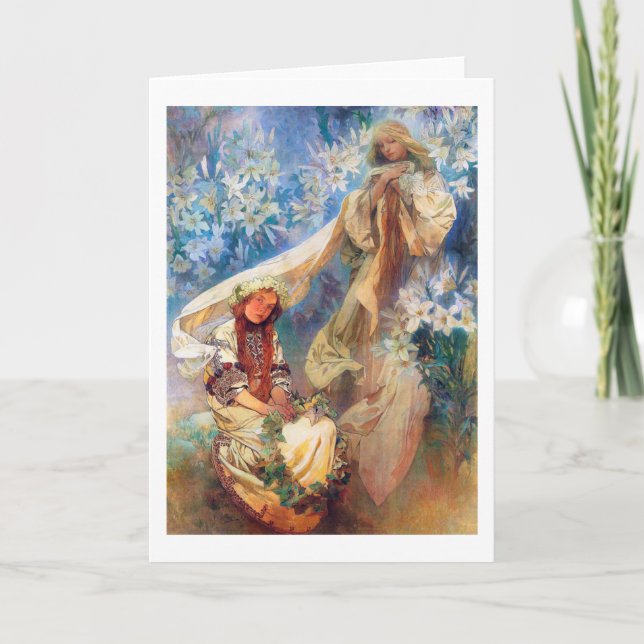 Tarjeta Madonna de la Lily, Mucha (Anverso)