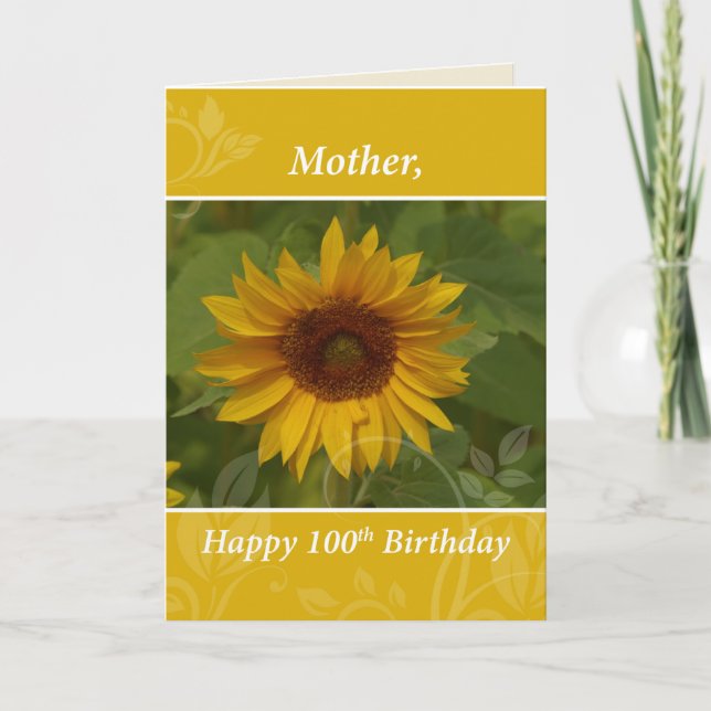Tarjeta Madre 100 años Cumpleaños del Girasol (Anverso)