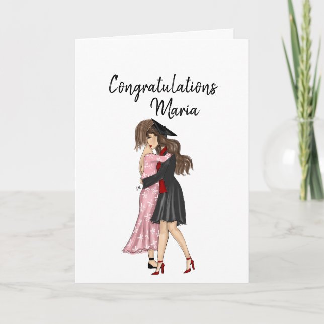Tarjeta Madre abrazando su saludo de graduación (Anverso)