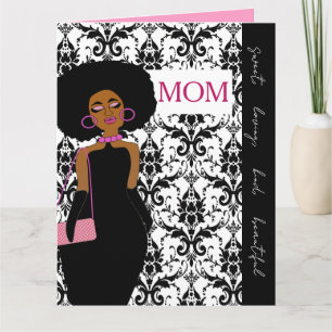 Tarjeta Madre afroamericana glamurosa en blanco y negro