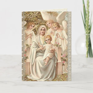 Tarjeta Madre Bendita con ángeles de cumpleaños de Jesús b