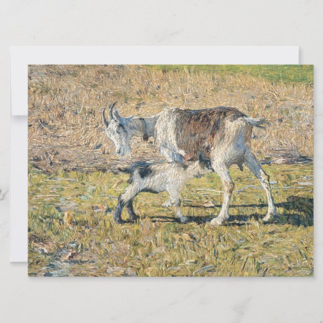 Tarjeta Madre cabra con su hijo pequeño (por Segantini) (Anverso)