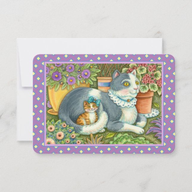 Tarjeta MADRE CAT Y KITTEN, FLORES, BOWS Y LLACE Flat (Anverso)