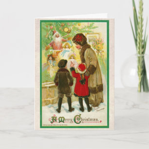Tarjeta Madre con hijos añeja 1912 Feliz Navidad