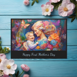 Tarjeta Madre con niño bebé, primer día de la madre
