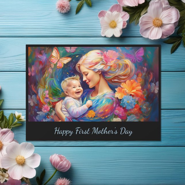 Tarjeta Madre con niño bebé, primer día de la madre (Subido por el creador)