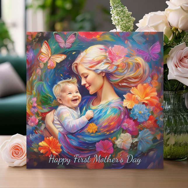 Tarjeta Madre con niño bebé, primer día de la madre (Subido por el creador)
