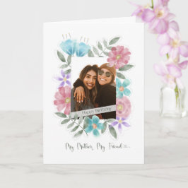 Tarjeta Madre Cumpleaños Foto Personalizada Acuarela Flore