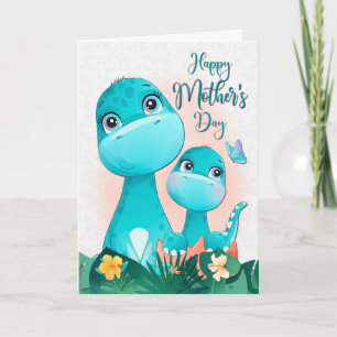 Tarjeta Madre de dinosaurios y bebé para el día de la madr