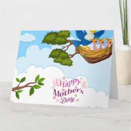 Tarjeta Madre de las chichas alimentadoras de aves - Ilust