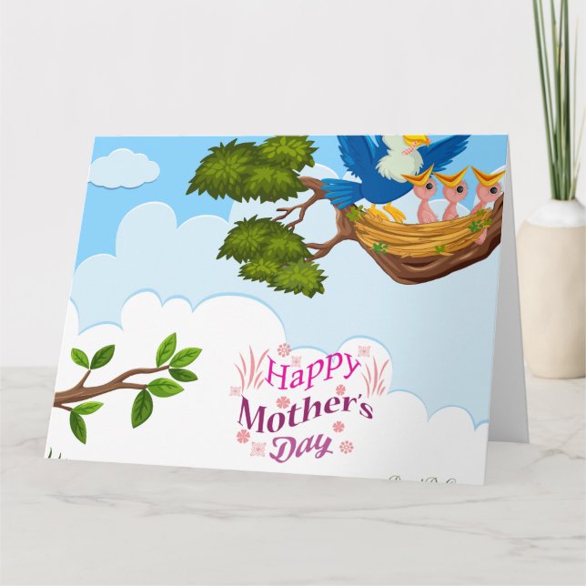 Tarjeta Madre de las chichas alimentadoras de aves - Ilust (Anverso)