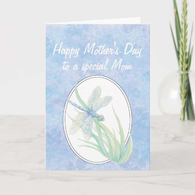 Tarjeta Madre del día de la madre azul de la libélula acuá (Anverso)