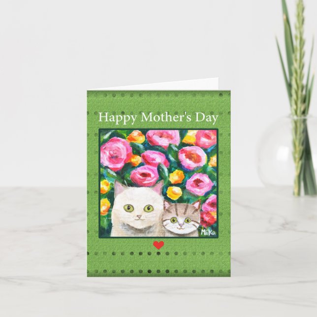 Tarjeta Madre del gato y gatito feliz Día de la madre del  (Anverso)
