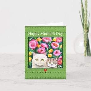 Tarjeta Madre del gato y gatito feliz Día de la madre del 