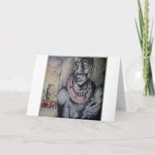 Tarjeta Madre e hijo masái con arte de león impreso/gráfic