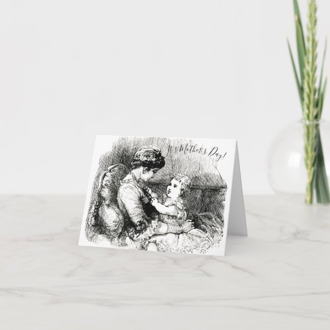 Tarjeta Madre e hijo victorianos en el Día de la Madre (Anverso)