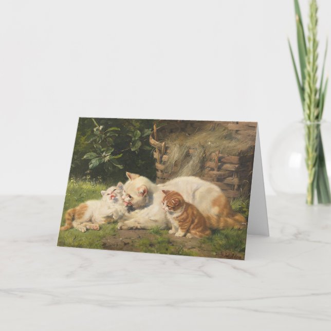 Tarjeta Madre gata con gatitos | Julius Adam el Joven (Anverso)