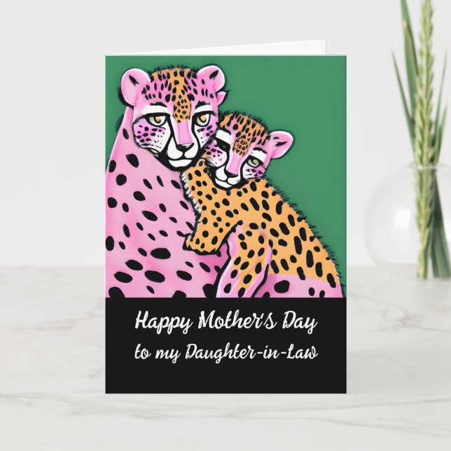 Tarjeta Madre gueparda rosada + Hija cubana Día de la Madr (Anverso)