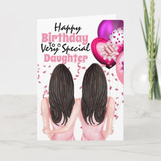 Tarjeta Madre hija confetti globos deseos de cumpleaños