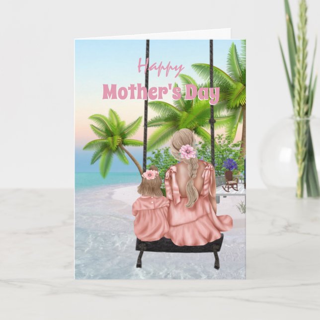 Tarjeta Madre hija Día de la Madre isla tropical oscilante (Anverso)